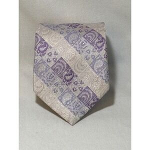 Emilio Ponti Roma-Milano Silk Tie Purple Silver Paisley Patchwork Hand Made 60in